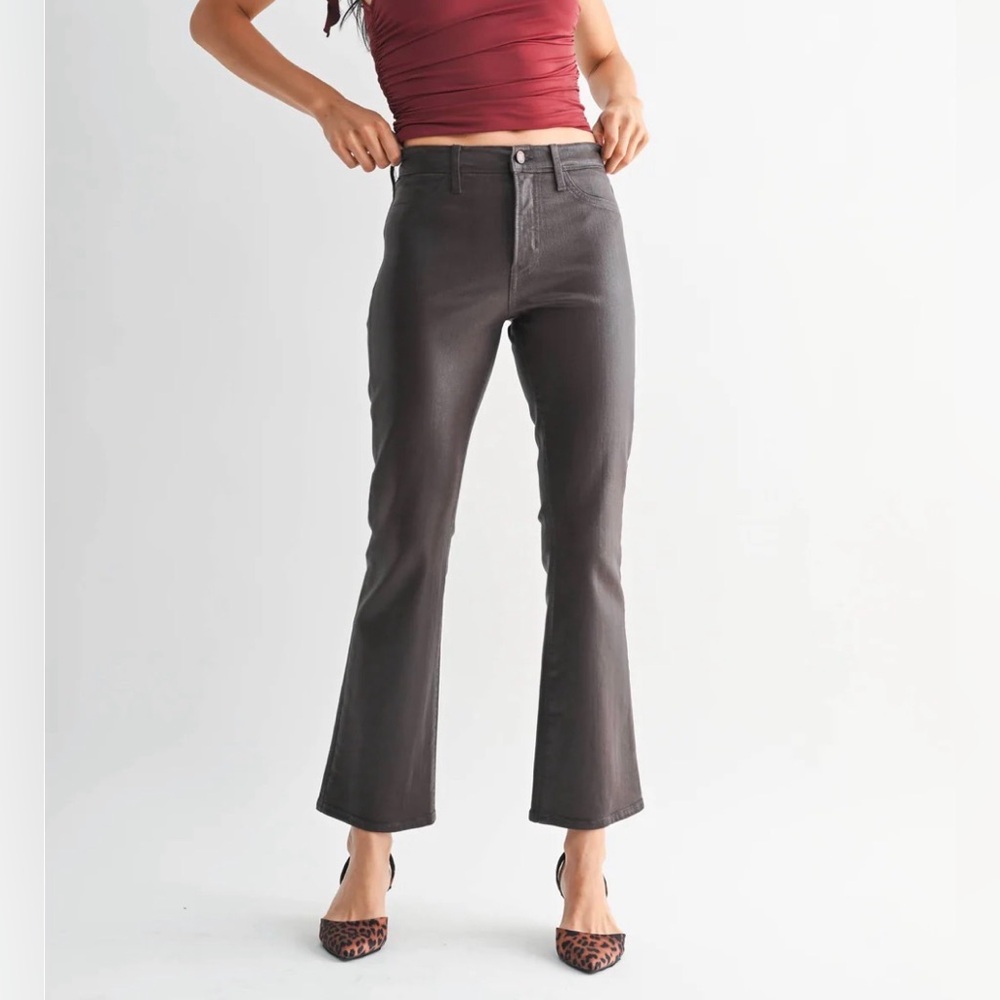 JBD Coated Espresso Slim Cropped Bootcut Pants